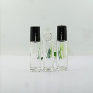 Bouteilles à rouleaux en verre transparent de 1 / 3 oz 10 ml de parfum en verre vide Bouteilles à rouleaux d'huile essentielle avec des boules à rouleaux en verre Vis noire Ca Xpsd