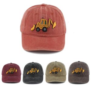 Ball Caps Washed Cotton Baby Baseball Caps Cartoon Excavator Embroidery Kids Cap Outdoor Summer Hats For Boys Girls 231127