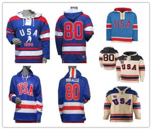 USA HOCKEY MIRACLE ON ICE 1980 JERSEY Hoodies ROYAL Pullover genäht Männer Benutzerdefinierte Jeder Name Jede Nummer Gut