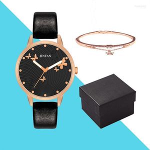 Wristwatches Elegant Simple Butterfly Design Dial Ladies Watches Women Fashion Luxury Dress Watch Casual Woman Quartz Leather Clock Moun22