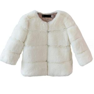 2024 Nowy okrągły szyjki stały kolor jesienny zima odzież dla dzieci zagęszczona splicing Faux Fur Płaszcz chłopcy i dziewczęta modne kurtki