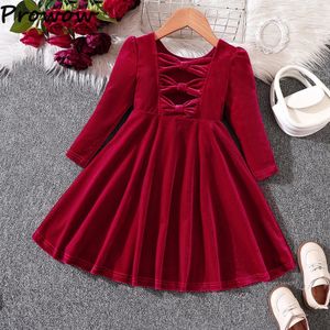 Vestidos da menina prowow 3 7y crianças natal para meninas vermelho veludo bowknot vestido de festa 2024 ano crianças traje menina 231128