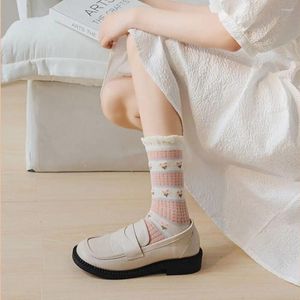 女性靴下夏の通気性ストライプさわやかな透明なラシネスガラスシルク漫画プリント靴下韓国スタイル