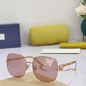 2023 Damen Herren hochwertige Mode Sonnenbrillen Gold Metallkette Rahmen rosa quadratische Polygonbrille mit Box erhältlich