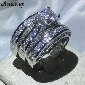 Choucong Women Men Jewelry 3-w-1 Wedding Pierdzież 14KT Whiteyellow Gold Expled Princess Cut Diamond Band zaręczynowy Rings299p