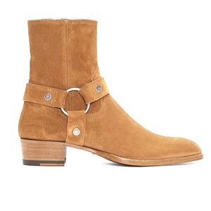 Yüksek üst el yapımı Wyatt Harry Buckle Ring Strap Men Chelsea Boots Kama Deri Denim Ziyafet koşum Botları