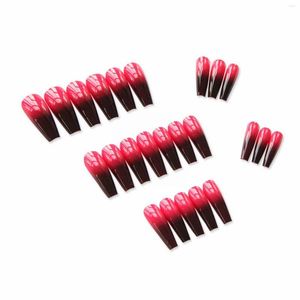 False Nails Langer Ballett-Nagel-Verbesserungs-Patch Rose Red Gradient Paste Fake Glitter Acryl Tips Medium Full Cover Coffin