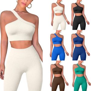 Pants Women's Twopiece Leggings Set Ribbed Sleeveless Crop Vest Tops Wrapped Knitting Long Pants Track Suites Yoga Exercise Clothing