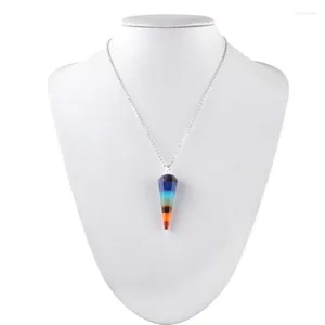 Pendant Necklaces Reiki 7 Chakras Natural Stone Pendulum Yoga Necklace Hexagon Prism Quartz Crystal Healing Charms