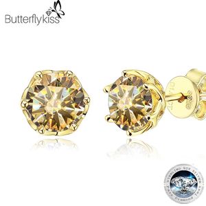 Ear Manschett Butterflykiss S925 Sterling Silver Gold Plated D Color Studörhängen för kvinnor Toppkvalitet Sparkling Bröllopsmycken 231129