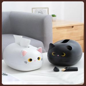 Organisation Cartoon Cat Tissue Box Kitchen Servett Lagring Box WC Paper Container Desktop Toalettpappershållare Nordisk stil Heminredning