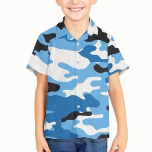 Men's Casual Shirts Camouflage Pattern Children Kid Boy Vintage Street Short Sleeve Summer Thin Material Hawaiian Shirt Blouse Male Top