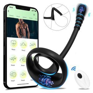 Giocattoli anali Giocattolo per masturbazione APP Bluetooth Vibratore per la prostata Massaggio per testicoli Plug anale per cazzo Anello per pene Armamento maschile per uomo Sextoy 231128