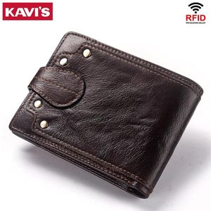 KAVIS Genuine Cow leather Male Wallet Men's Purse Small RFID Leather Perse Mini Card Holder Storage Walet Bag Hasp Coin Purse278x