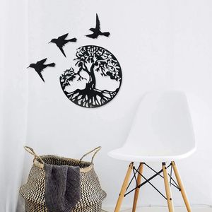 Other Home Decor Tree of Life Bird Metal Wall Art Silhouette Cutout Signs Black Farmhouse Door Living Room Bedroom Decoration Plaque 230428