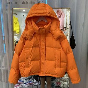 Women's Down Parkas Bright Color Short Puffer Jacket Casual Hooded Down Jackets Orange W Blue Long Sle Winter Puffer Parkas Fe Down Coat L231129