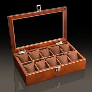 Uhrenboxen Hüllen Holz Uhrenbox Organizer mit Glasfenster Holzuhr Display Luxus Uhrengehäuse Aufbewahrungsbox Uhrenhalter für Männer 231129