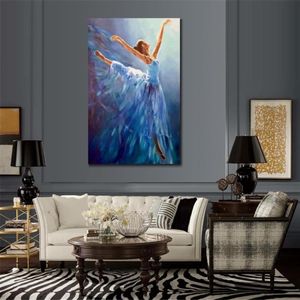 Peint à la main peinture à l'huile Figure danse ballerine en bleu abstrait moderne belle toile Art femme oeuvre photo pour la maison Dec2443