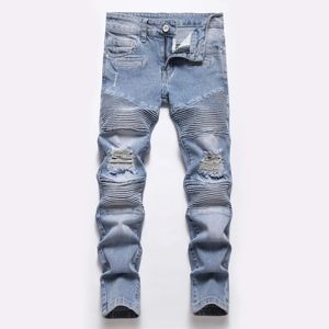 Men s Jeans Boy Spring And Autumn Mid blue Spot Mid waist Kids Straight Hole Washed Locomotive Denim Pants 231129