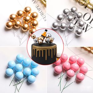 Andra evenemangsfestleveranser 20st Metal Ball Cake Topper Creative Diy Decor för bröllopsfödelsedagsdekorationer Guld Silver Blue Pink Cupcake 230428