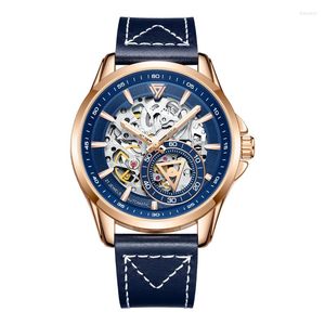 Armbandsur Mark Fairwhale Men Automatic Watch 42mm Luxury Vintage Mechanical Wristwatch Waterproof Luminous Skeleton Dial Small Second