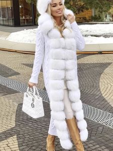 Pele feminina faux furshehe outono inverno mulheres camisola longa malha cardigans casaco real destacável moda streetwear senhora malhas 231128