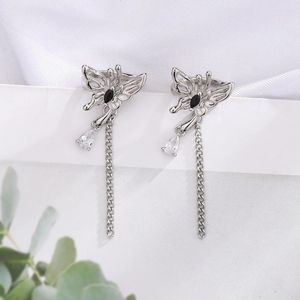 Backs Earrings 1pc Earclip Y2k Butterfly For Women Black Crystal Waterdrop Tassel Chain Cartilage No Pierced Ear Cuff Jewlery EF113