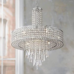 Ljuskronor Wien Full Spectrum Crystal Cascade Chrome Drum Pendant Chandelier Lighting 19 1/2 