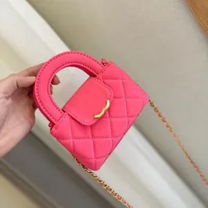 23K różowy/czarny bawełniany tkanina Panie Designer mini torba na zakupy z pół okrągłym uchwytem złotym sprzętem łańcuch Matelasse 13x19 cm torebka na ramię