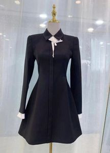 Vestidos casuais outono e inverno estilo limitado clássico preto branco cor contraste vestido elegante temperamento pequeno dress11/15