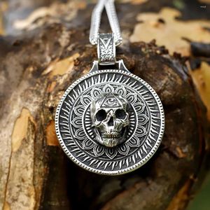 Pendant Necklaces Men's 316L Stainless-steel Vintage Special Design Round Skull Necklace Punk Fashion Jewelry Gift