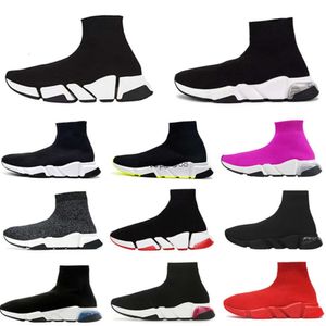 Designer Sock Shoes Män kvinnor Graffiti White Black Red Beige Pink Clear Sole Lace-Up Neon Yellow Socks Speed ​​Runner Trainers Flat Platform Sneakers Casual 36-47 11