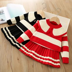 Clothing Sets Girls' Knitted Dress Winter Sweater Christmas Party Long Sleeve Knitted Children's Wear Baby Year's Clothing 0-6 Years O 231129