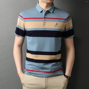 Мужская рубашка для рубашки полоса Polos Men's Colorbocking Fashion Thin Emelcodery Leisure Мужская футболка с коротким рукавом летом 2023