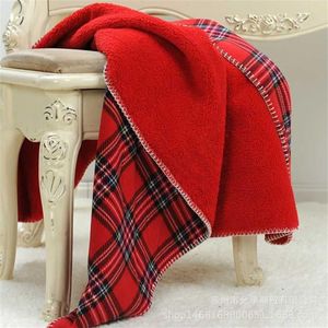 160X130cm thick thermal sofa throw blanket red scotch plaids couch decorative blanket soft coral fleece sherpa throw blanket 21112247J