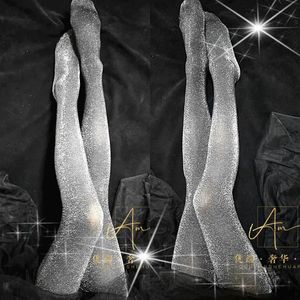 Sexy Socks Spring Season Thin Super Shiny Silver Silk Stockings Temptation Wild Disco Pantyhose Women Tights 231129