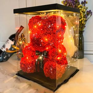 25/40 cm Teddy Rose Bear Artificial Flower Rose Bear med Box Light Mammas flickvän Födelsedag Valentine's Day Gift 231127