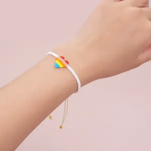 Strand Beaded Bracelet Heart Design Rainbow Colour Originality Hand Knitting Bohemia Adjustable Tide Simple Rice Bead