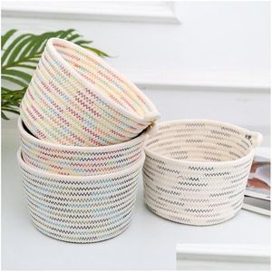 Storage Bags Woven Style Basket Colorf Cotton Rope Bin Organizer For Home Office Small Items 18X13X22Cm Dc120 Drop Delivery Garden H Dhxht