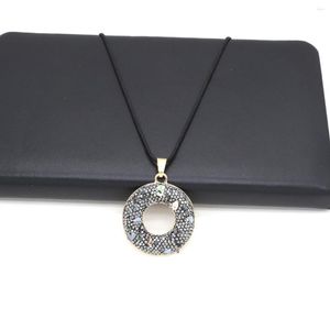 Anhänger Halsketten Naturstein Halskette Runde Form Schwarz Strass Großes Loch Perlen Für Frauen Schmuck Geschenk Länge 45 cm