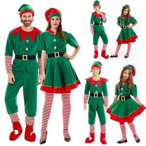 Dopasowanie rodzinne stroje Bożego Narodzenia Elf Rola Rola kostiumu rodzinnego Green Santa Claus Party Performance Fancy Ubranie dla mężczyzn dla kobiet chłopcy 231129