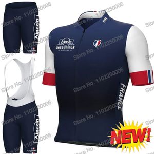 サイクリングジャージーセットAlpecin Deceuninck France Team Mens Set Summer Clothing Road Bike Shirt Suit MTB自転車ビブショーツ231128