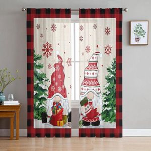 Curtain Snowflake Gnome Merry Christmas Tulle Window Living Room Sheer Bedroom Balcony Decor Printed Voile Drape