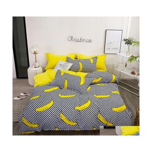 Bedding Sets Yellow Banana Bed Linen Set Boy Girl Home Flat Sheet Pillowcase Duvet Er 3/4Pcs Queen King Fl Single Size Y200417 Drop Dhfjm