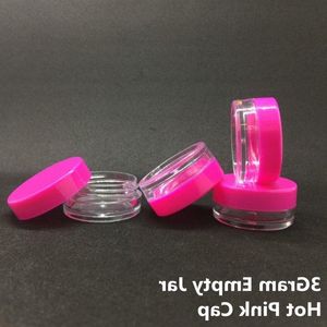 3gram mini klar plast tomma burkar potten varm rosa lock 3 ml resestorlek för kosmetisk grädde ögonskugga naglar pulver smycken rqbbg