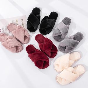 Pantofole casa inverno donne in finta pelliccia di pelliccia calda scarpe da donna slip on piatti femminili scivoli rosa nero accogliente casa pelosa sli e1af