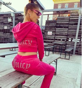 5A2Juicy Apple Women's Tracksuits Velvet Sewing Suits Outfit Two Piece Jogging Set Velour Sweatshirt Met Hoodie Pants Suit Womens Y2k