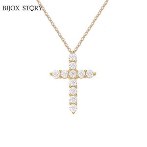 Chokers BIJOX STORY m Cross Pendant Necklace Original Sterling Sliver Chain Plated 18k White Gold Fine for Women 231129