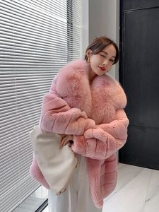 Women's Fur Faux Fashion Women Real Rex Rabbit Coats Long Natural Full Pelt Chinchilla Color Jackets With Collar Over 231128