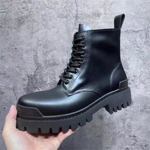 Man Thick Sole Motorcycle Boots Round Toe Mens Fashion Ankle Boot Lacing Up Male Chunky Heel Deby Shoe Boot